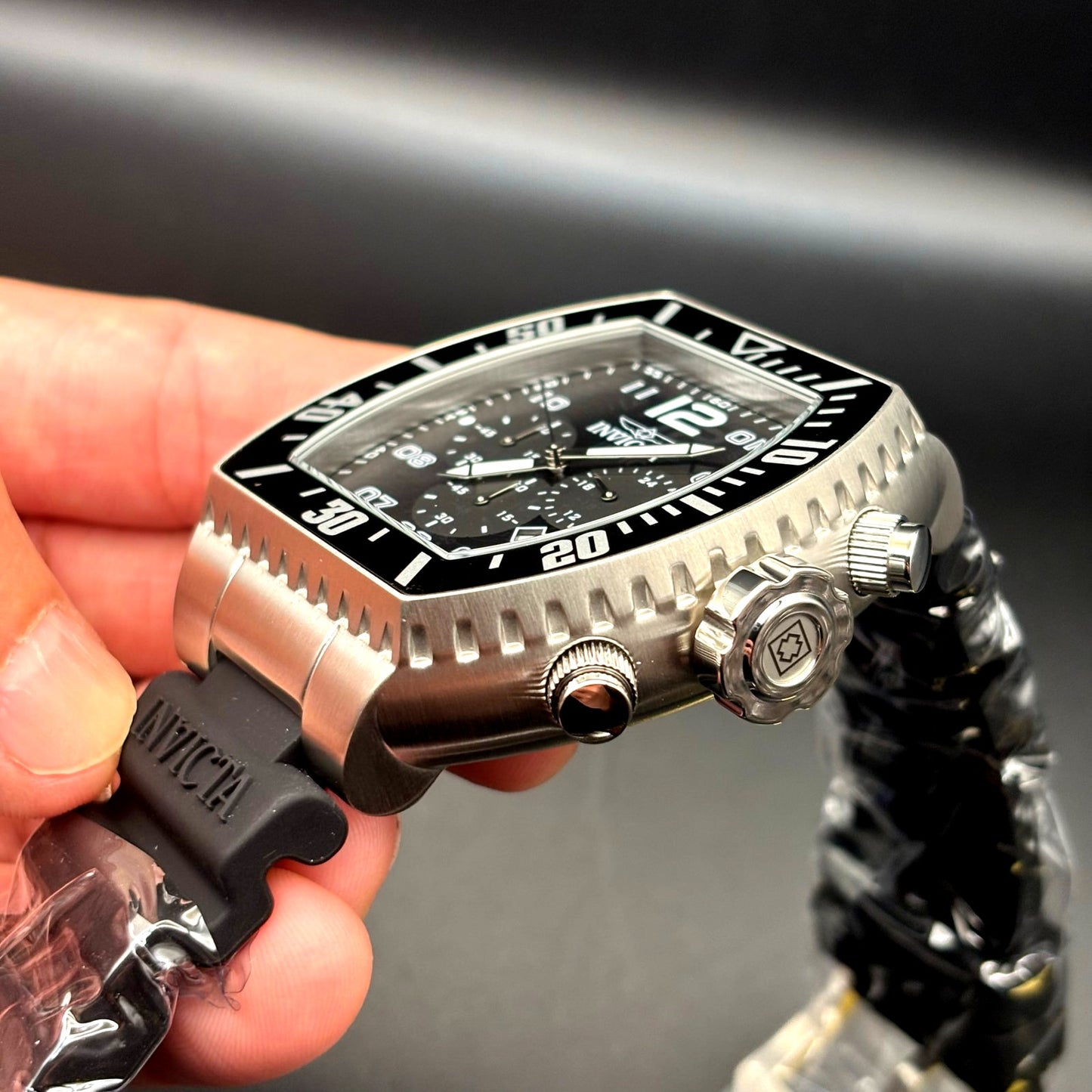 Invicta 47282 Pro Diver Airlock Men's Chronograph Black Dial Silicone Strap New