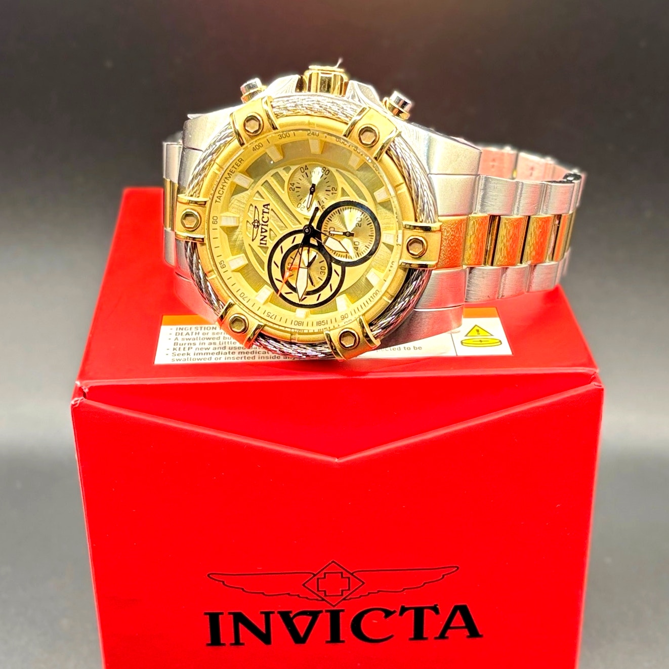 Invicta Bolt Ace 49747 Chronograph 52mm Gold Tone Cable Bezel Men’s Watch NIBWT