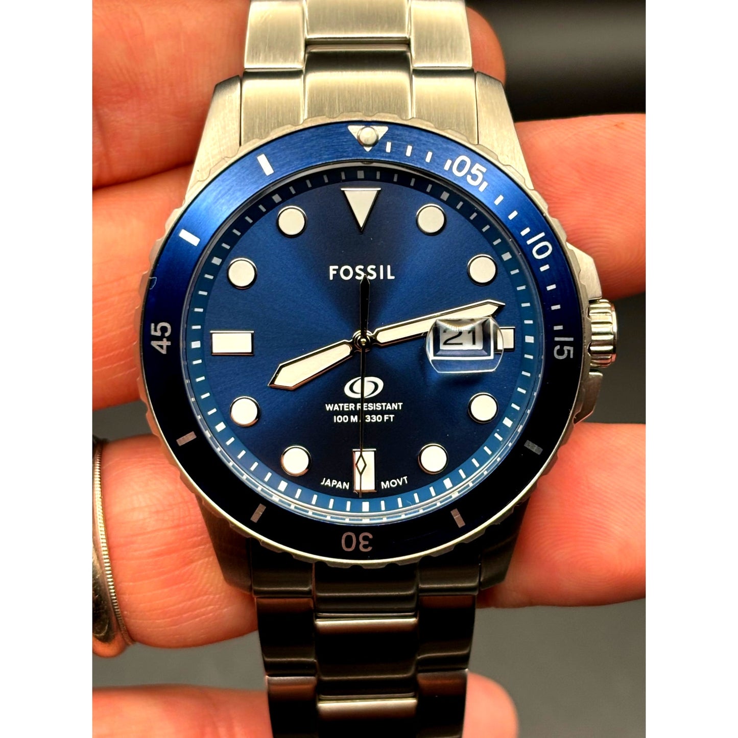 Fossil FS6029 Men’s Blue Dive Three-Hand Date Stainless Steel Watch 42mm NIBWT
