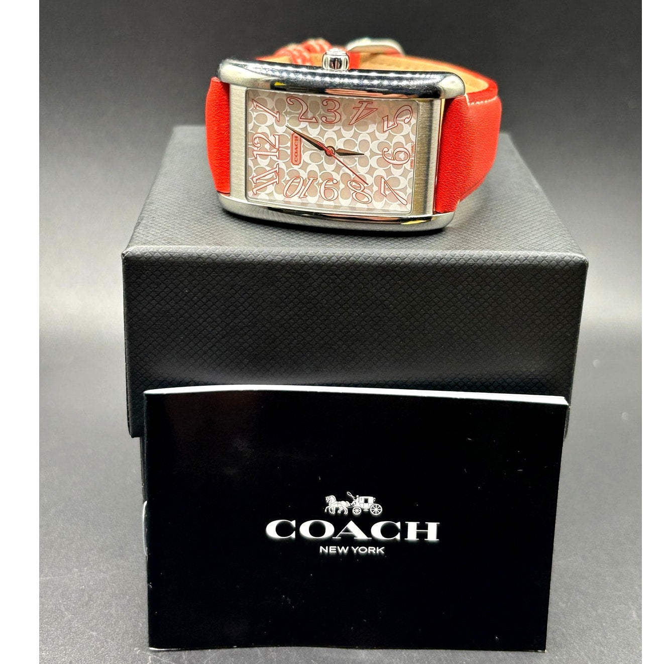Coach Lexie CA.16.2.14.0384 Swiss Quartz Bright Orange Leather Tank Watch