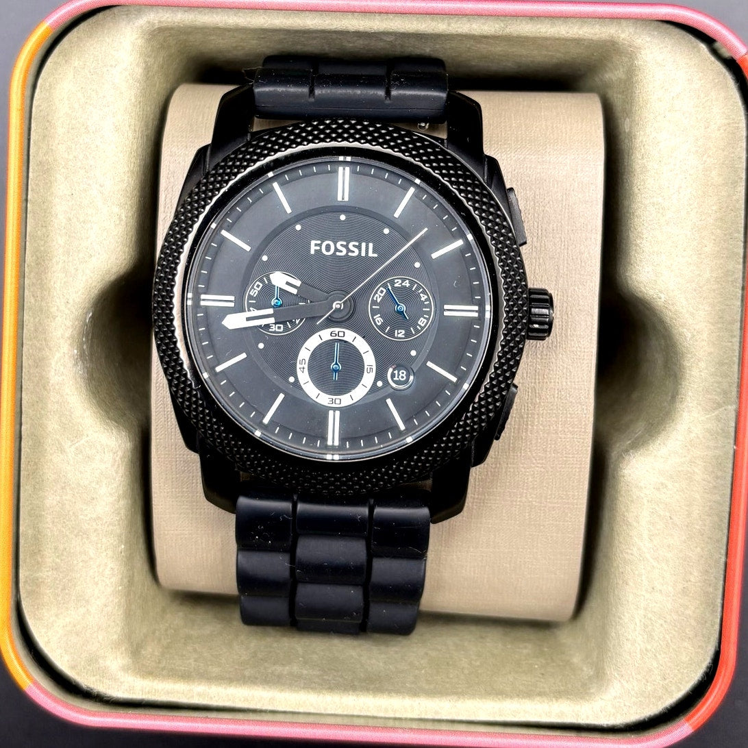 Fossil FS4487 Machine Chronograph Men’s Gunmetal Black Silicone Strap Watch
