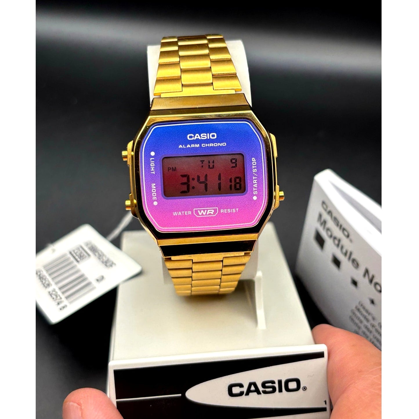 LWS Solarwave Prism A168 Gold Tone Stainless Steel Bracelet Digital Mod Watch