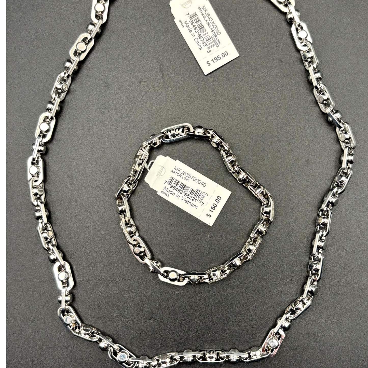 Michael Kors Astor Link Bracelet & Necklace Set Silver Tone Womens Jewelry NIBWT
