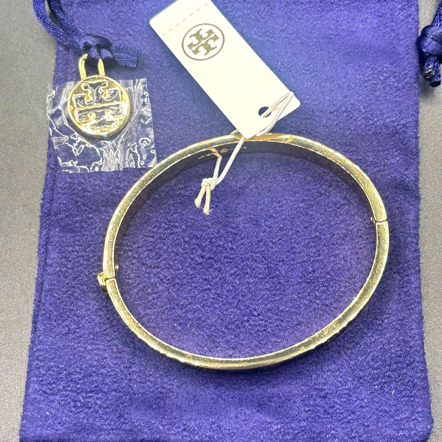Tory Burch Icon Double T Black Gold Tone Hinged Women’s Bracelet NWT