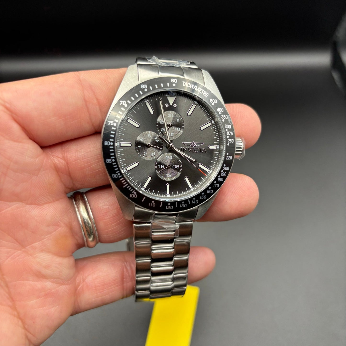 Invicta Aviator 47592 Men’s 45mm Quartz Charcoal Dial SS Bracelet 100M NIBWT