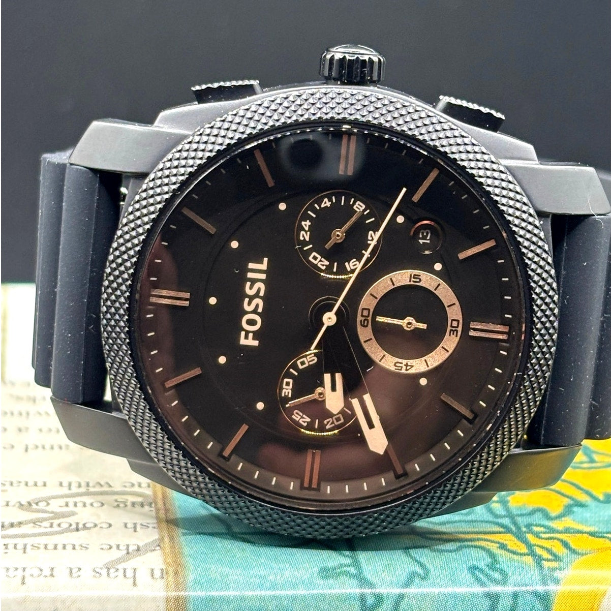 Fossil FS4656 Machine Chronograph Black Silicone Men’s Watch 42mm