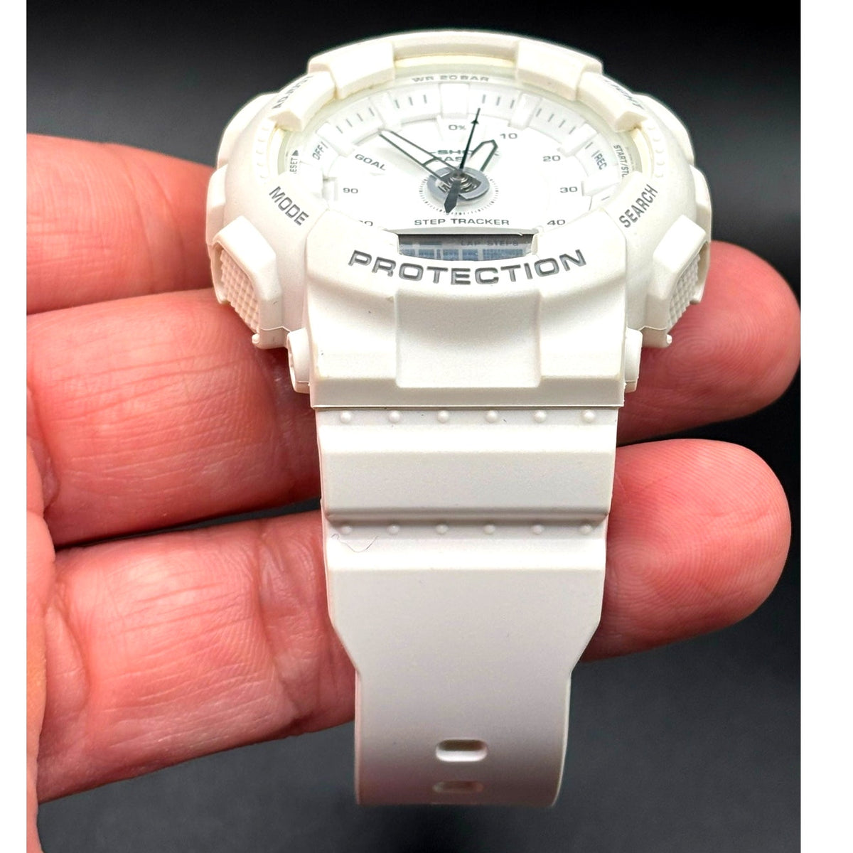 Casio G-Shock GMAS130-7A Unisex White Analog Digital Step Tracker Watch