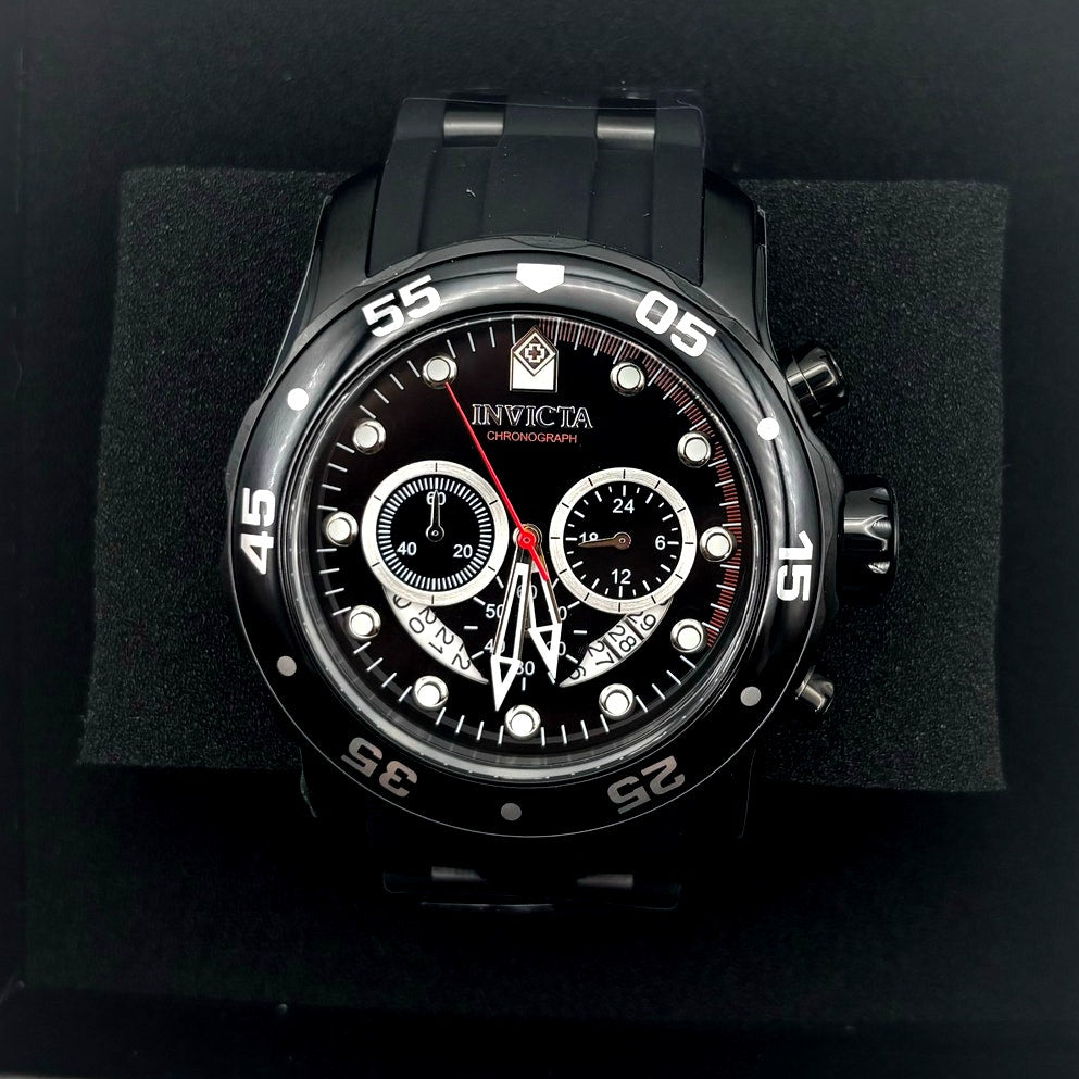 Invicta Pro Diver Scuba 37231 Mens 48mm Chronograph Black Quartz 100m NIBWT