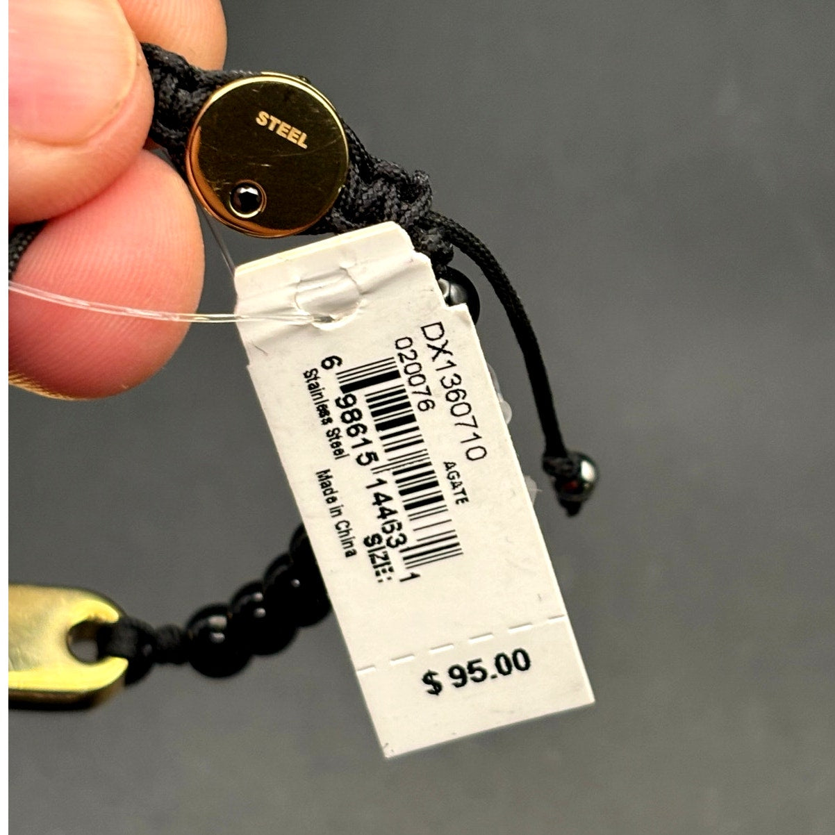 Diesel DX1360710 Men’s Black Bead Gold Tone ID Adjustable Bracelet NIBWT