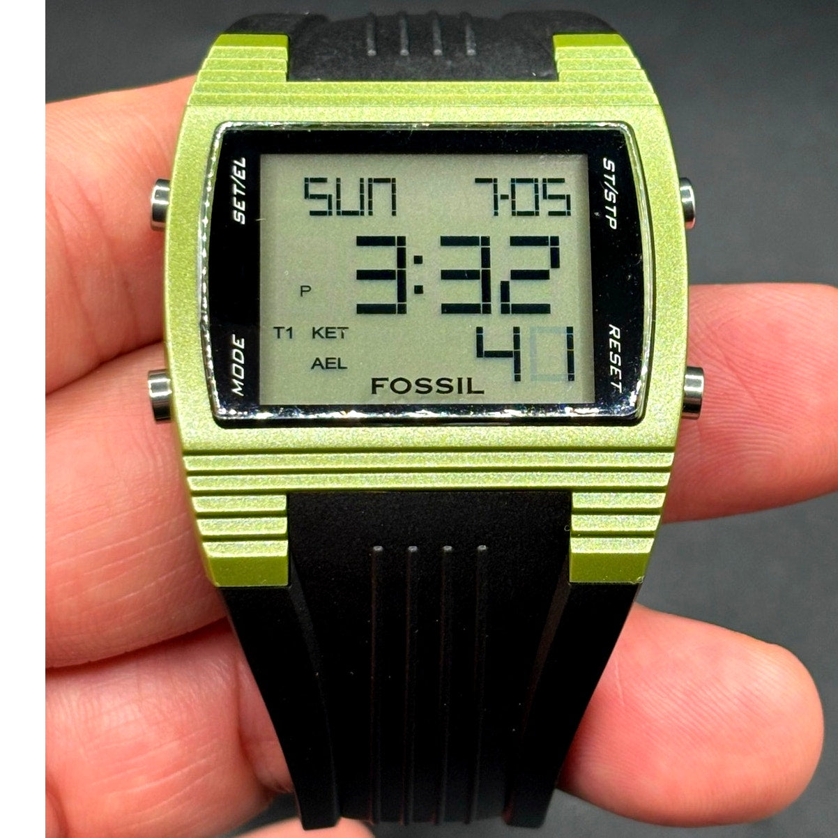 Fossil FSL DQ1141 Green Digital Watch 100M Alarm Chronograph Vintage NWT