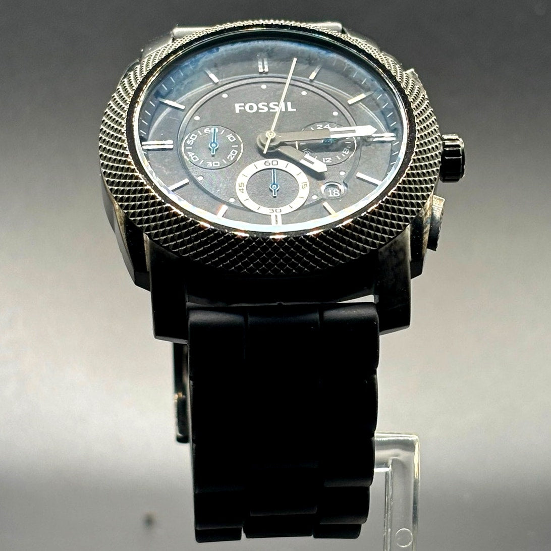 Fossil FS4487 Machine Chronograph Men’s Gunmetal Black Silicone Strap Watch