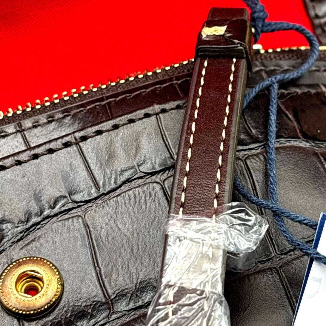 Dooney & Bourke Oakdale Milly Wristlet Espresso Embossed Calfskin Leather NWT