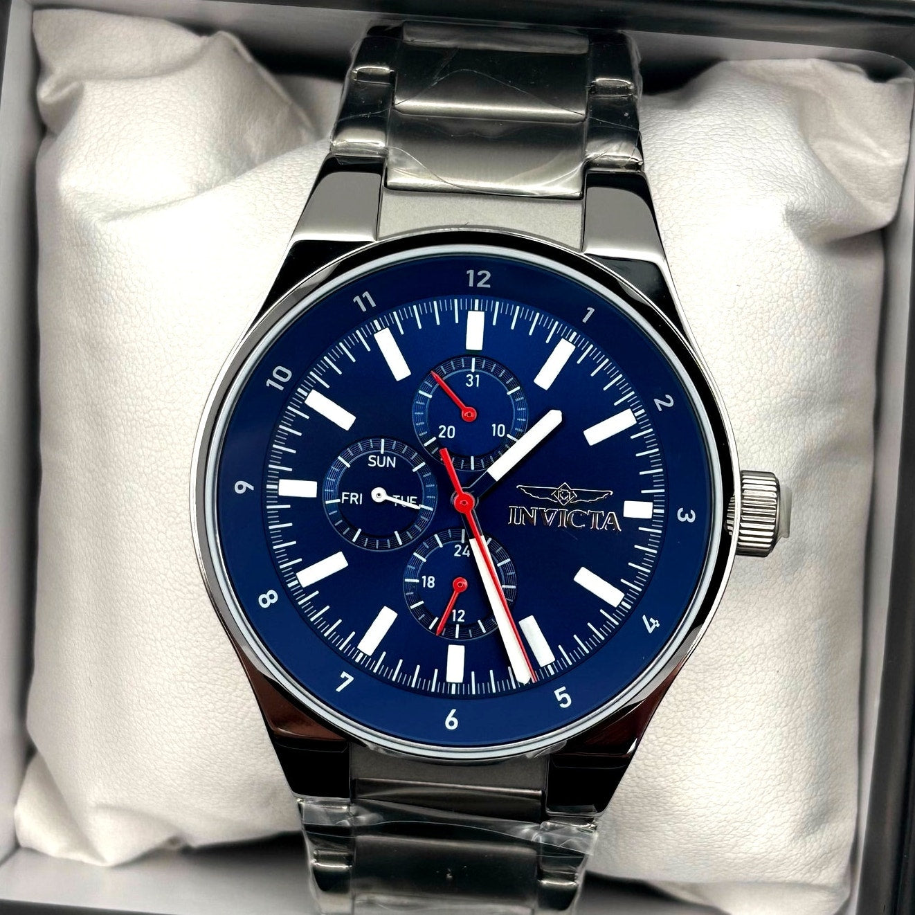 Invicta Racing 47548 Mens 44mm Stainless Steel Blue Dial Quartz 50m NIBWT
