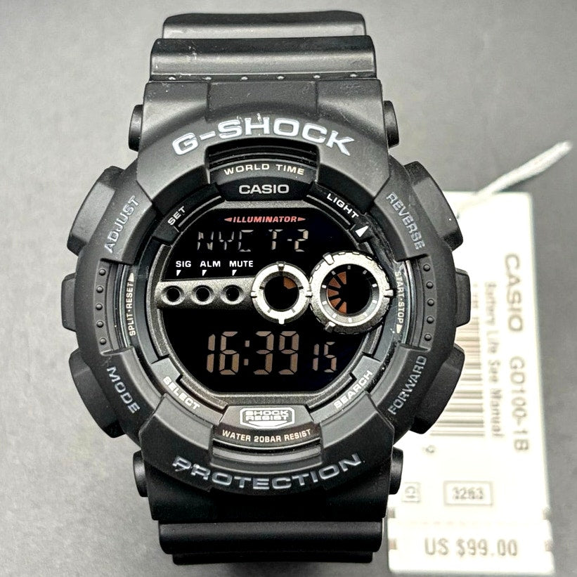 Casio G-Shock GD100-1B Black Digital High Brightness World Time 200M Watch NIBWT