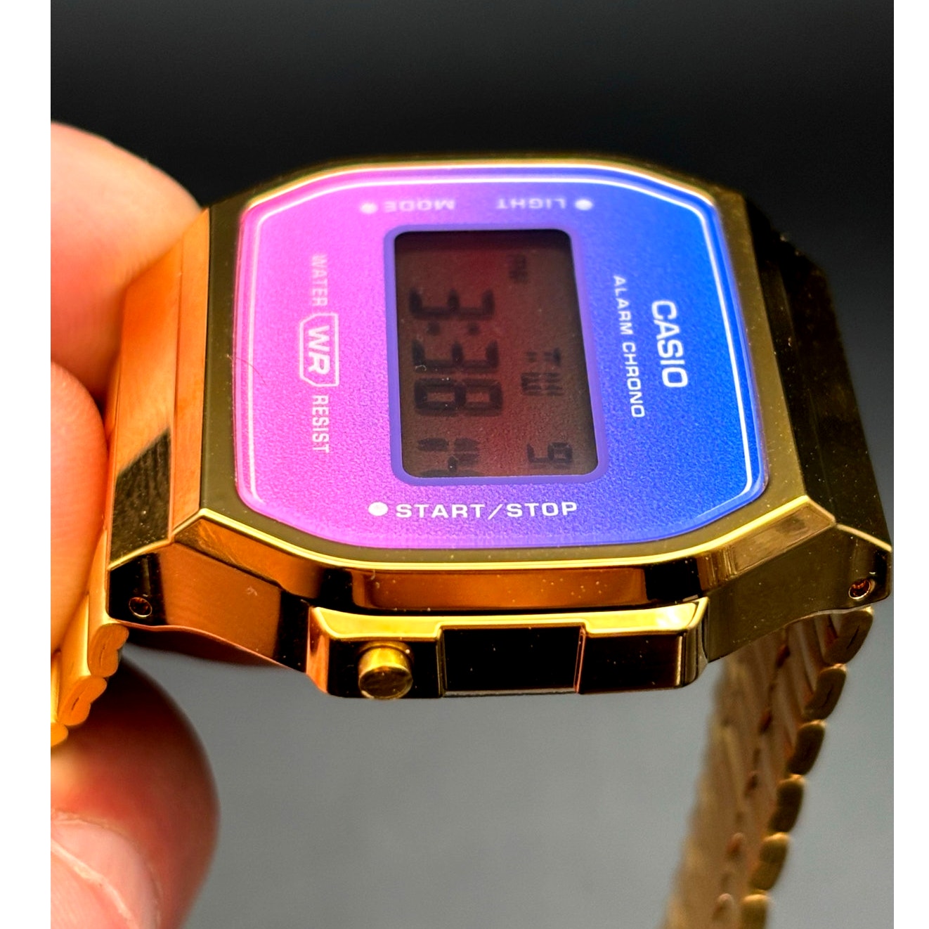 LWS Solarwave Prism A168 Gold Tone Stainless Steel Bracelet Digital Mod Watch