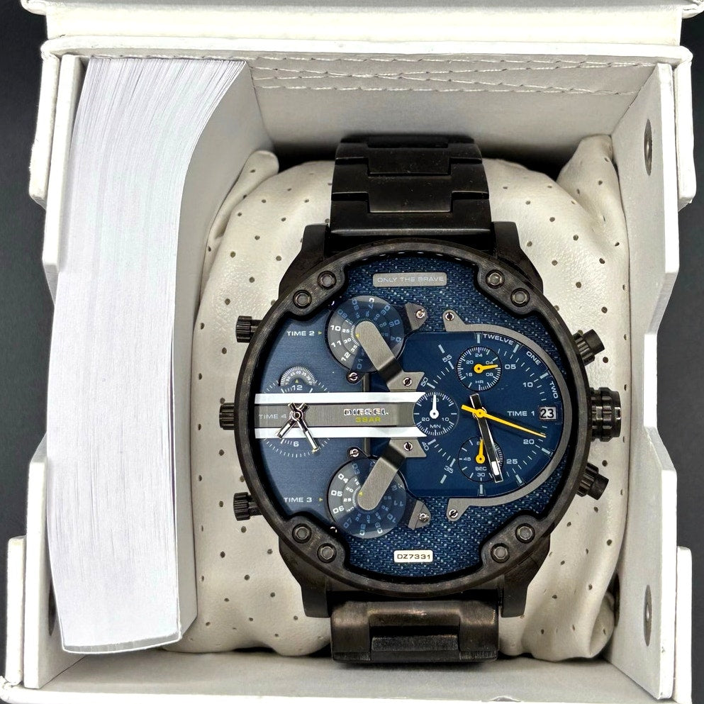 Diesel Mr Daddy 2.0 DZ7331 Blue Dial Multi Time Zone Chronograph Men's Watch NIB