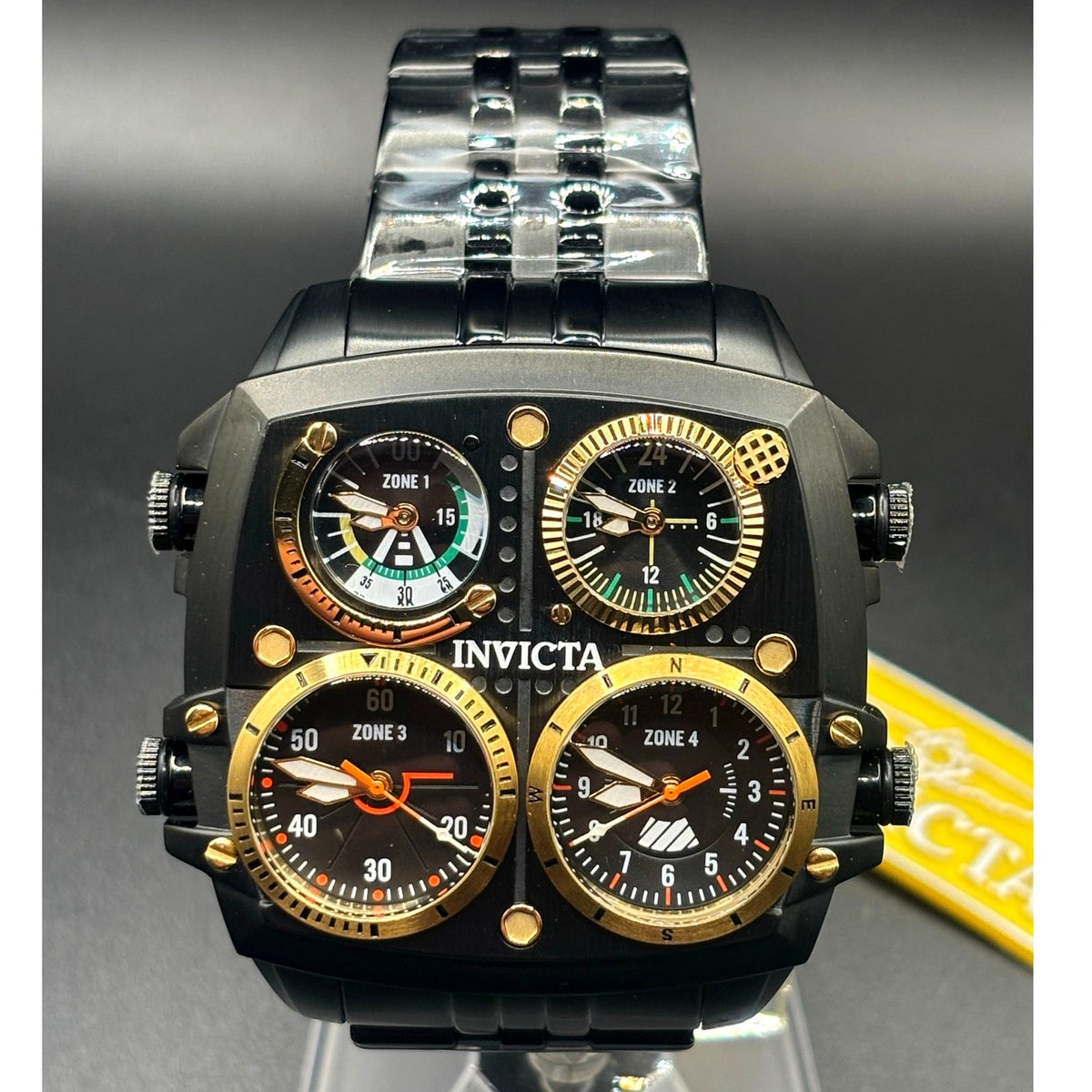 Invicta Aviator Zulu Time 49606 4 Time Zone 50mm Black Men’s Watch NIB