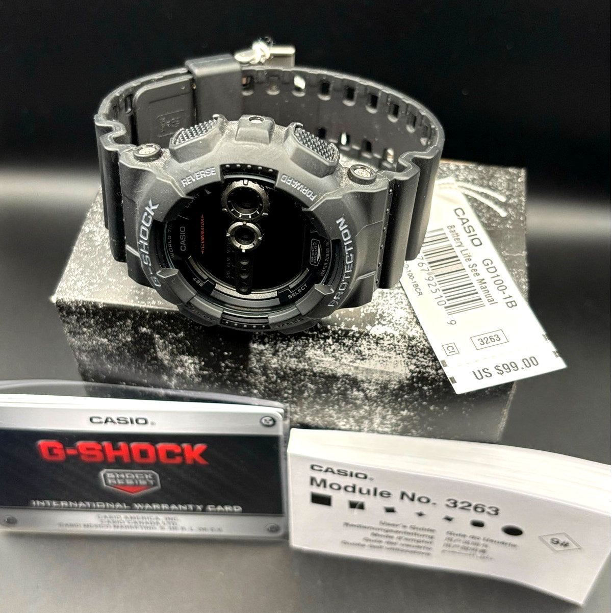 Casio G-Shock GD100-1B Black Digital High Brightness World Time 200M Watch NIBWT