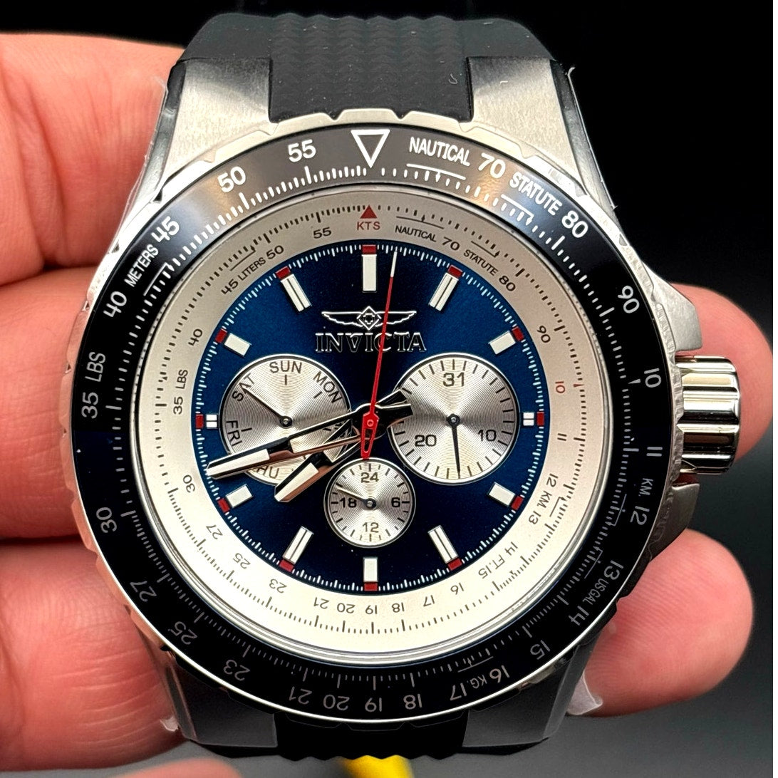 Invicta 32916 Aviator Skyshock Men's Blue Dial Black Silicone Strap Watch NIBWT