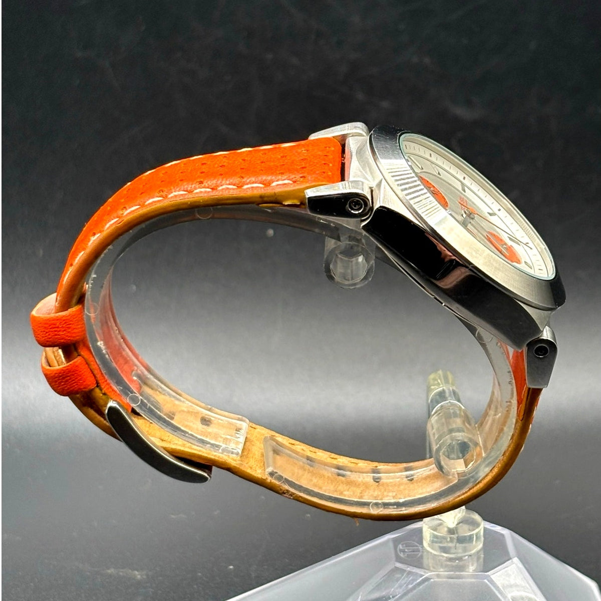 Fossil Boyfriend BQ9355 Multifunction Silver Orange Dial Leather Watch 50M