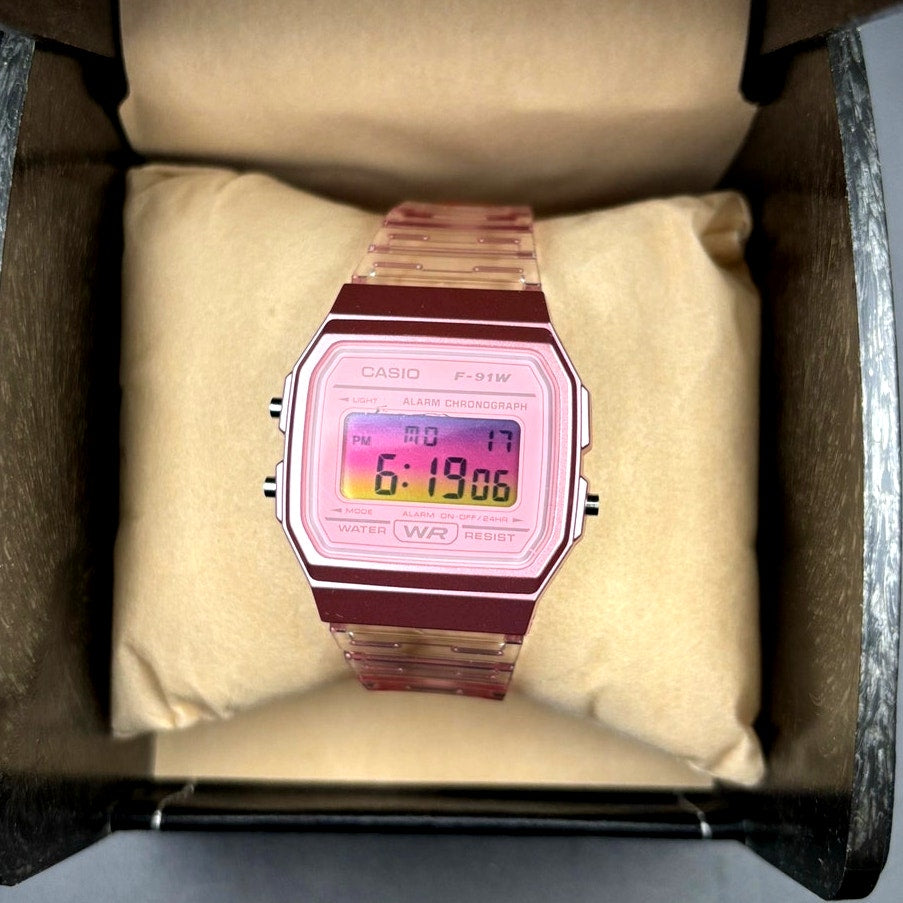 LWS Rosé Prism F91W Pink Clear Strap Digital Mod Watch