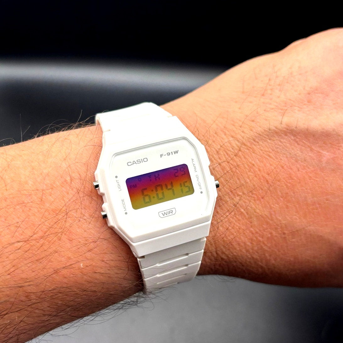 LWS Sunset Frost Casio F91W White Resin Custom Mod Digital Watch