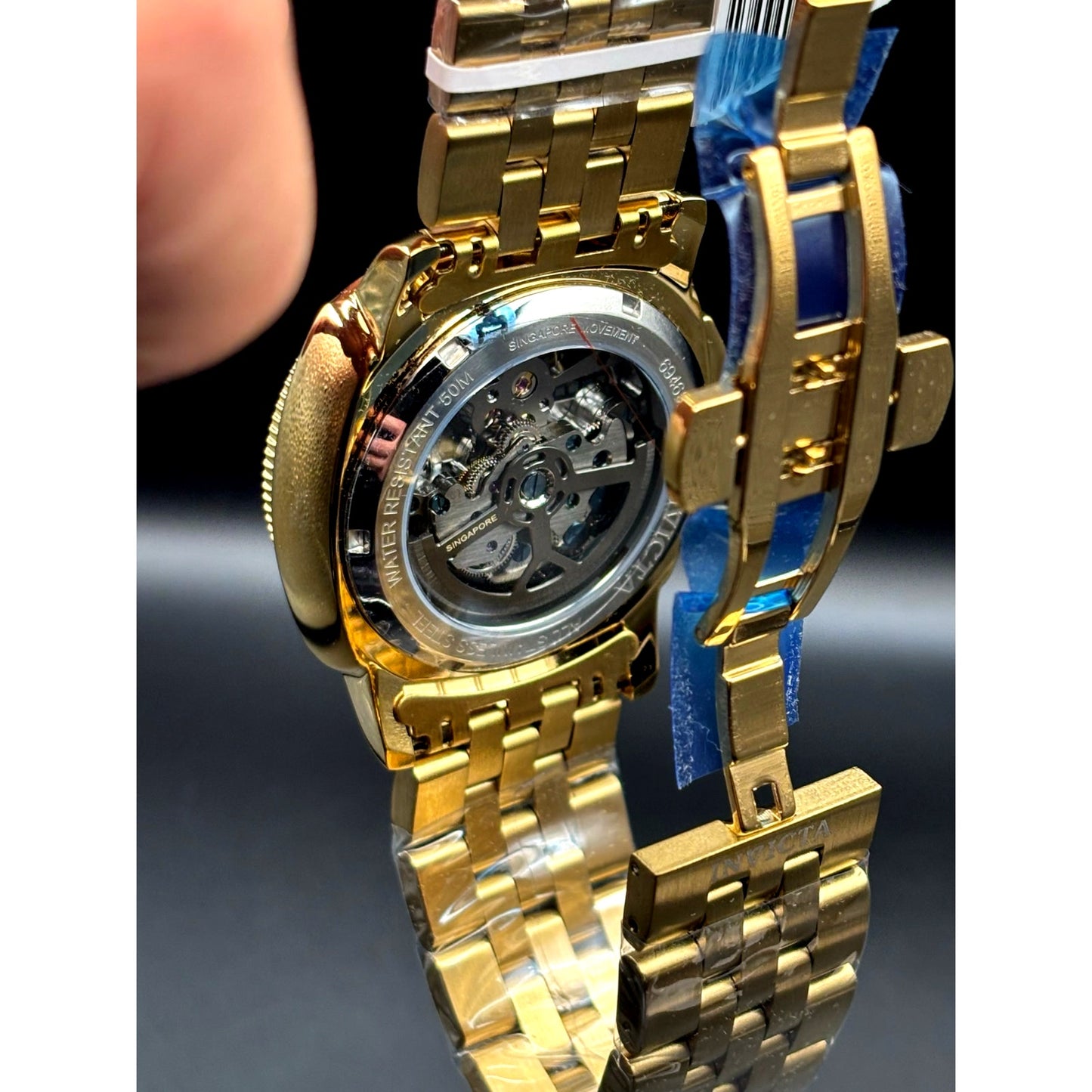 Invicta 69465 Sea Hunter Automatic Skeleton Dial Gold Tone Mens Watch 44mm NIBWT