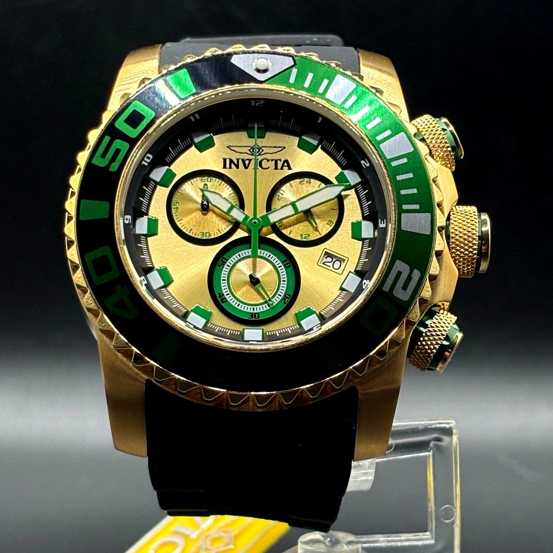 Invicta Sea Hunter 48987 Men’s 52mm Silicone Strap Gold Dive Watch NIBWT