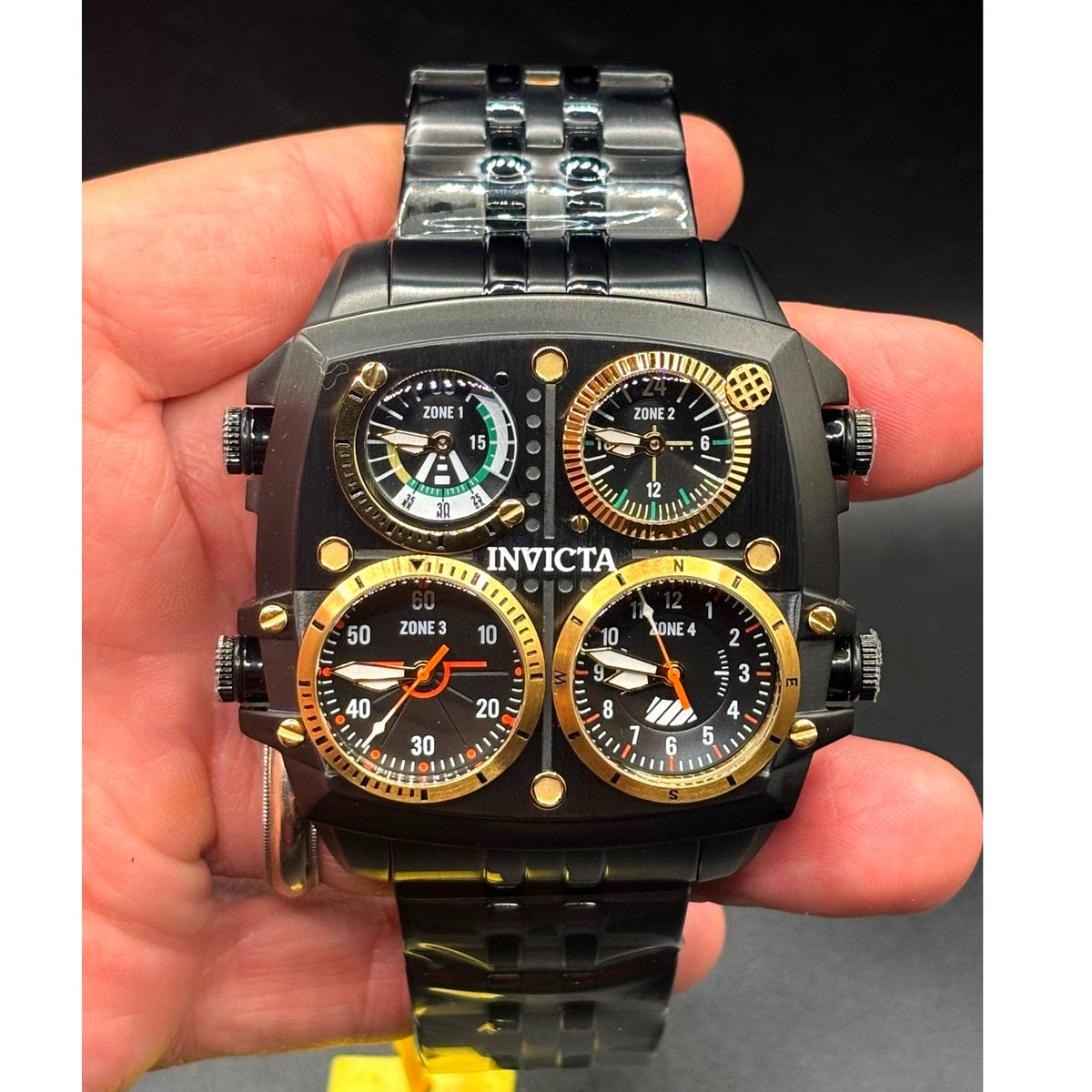 Invicta Aviator Zulu Time 49606 4 Time Zone 50mm Black Men’s Watch NIB