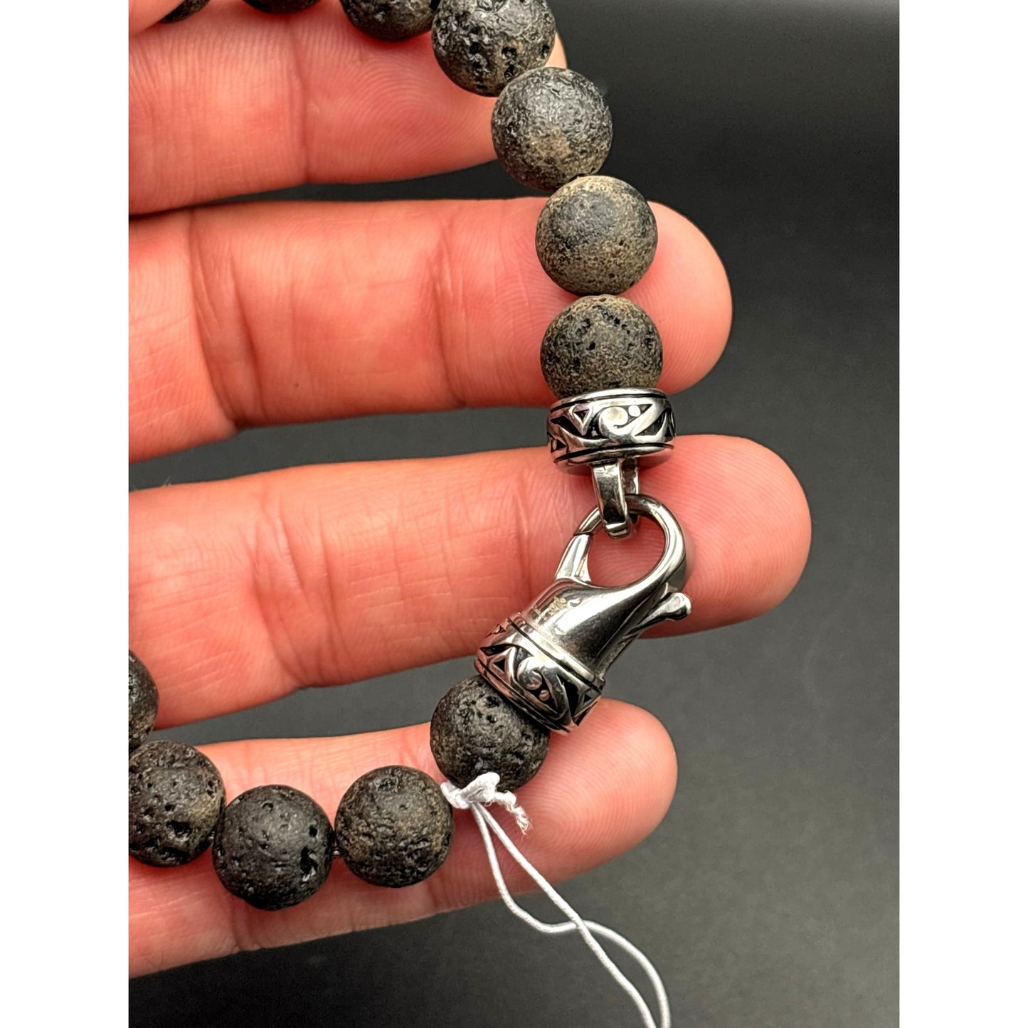 Blackjack Men’s 10mm Lava Stone Stainless Steel Beaded Bracelet NIBWT