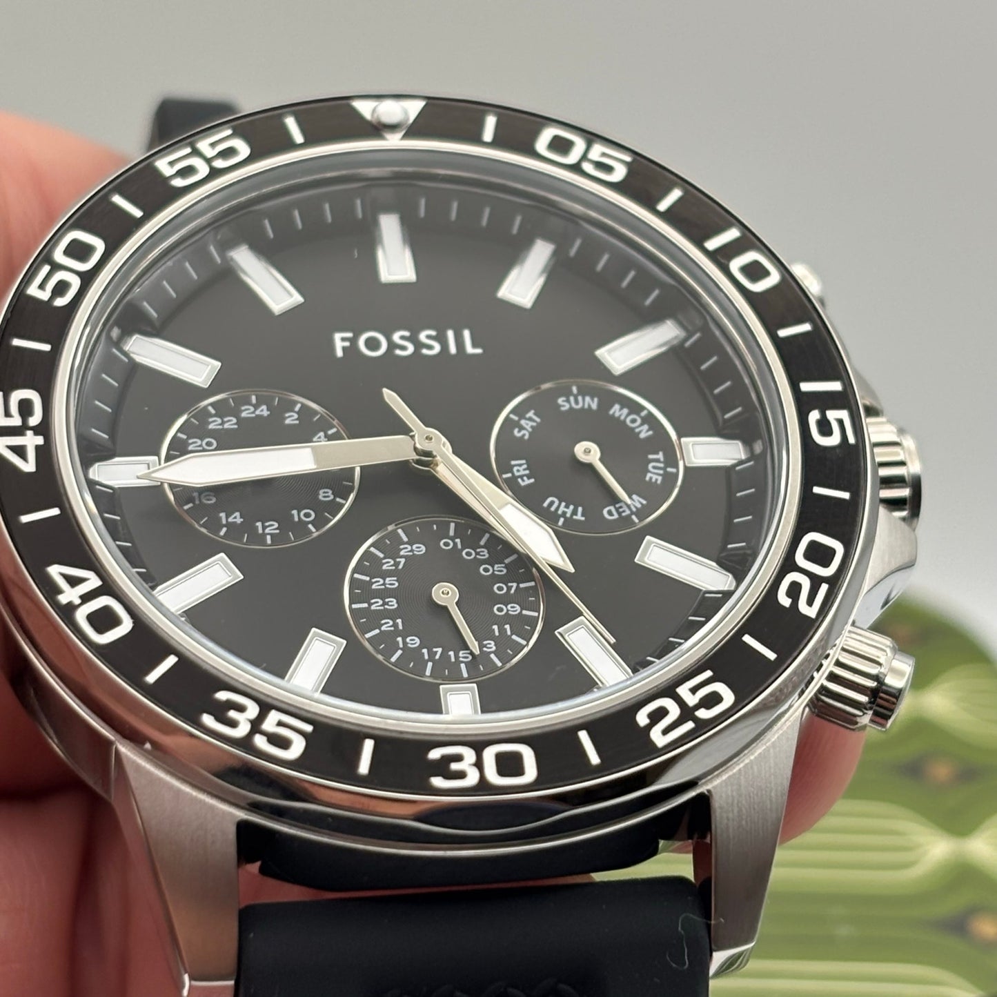 Fossil Bannon BQ2494 Mens 45mm Black Silicone Black Dial Multifunction