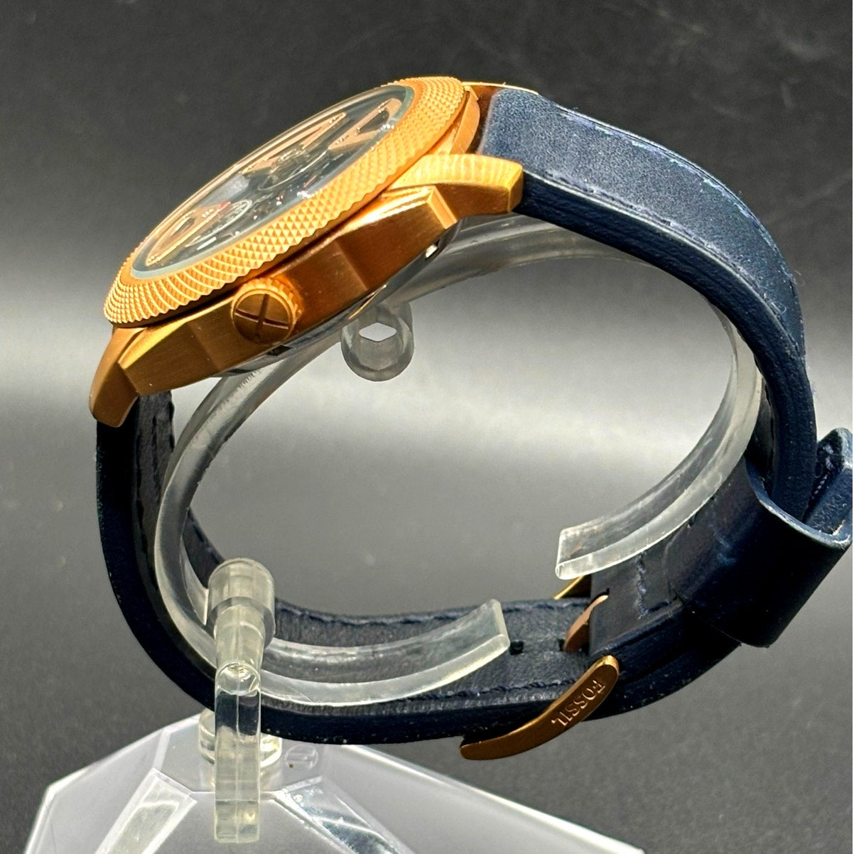 Fossil ME1158 Machine Twist Hybrid Rose Gold Blue Leather Men's Watch 45mm