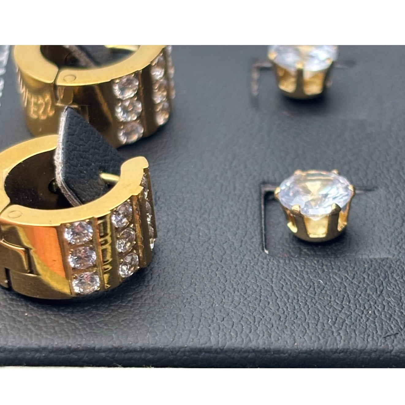 SteelTime Men’s Stainless Steel Earring Set – Gold Huggies + CZ Studs