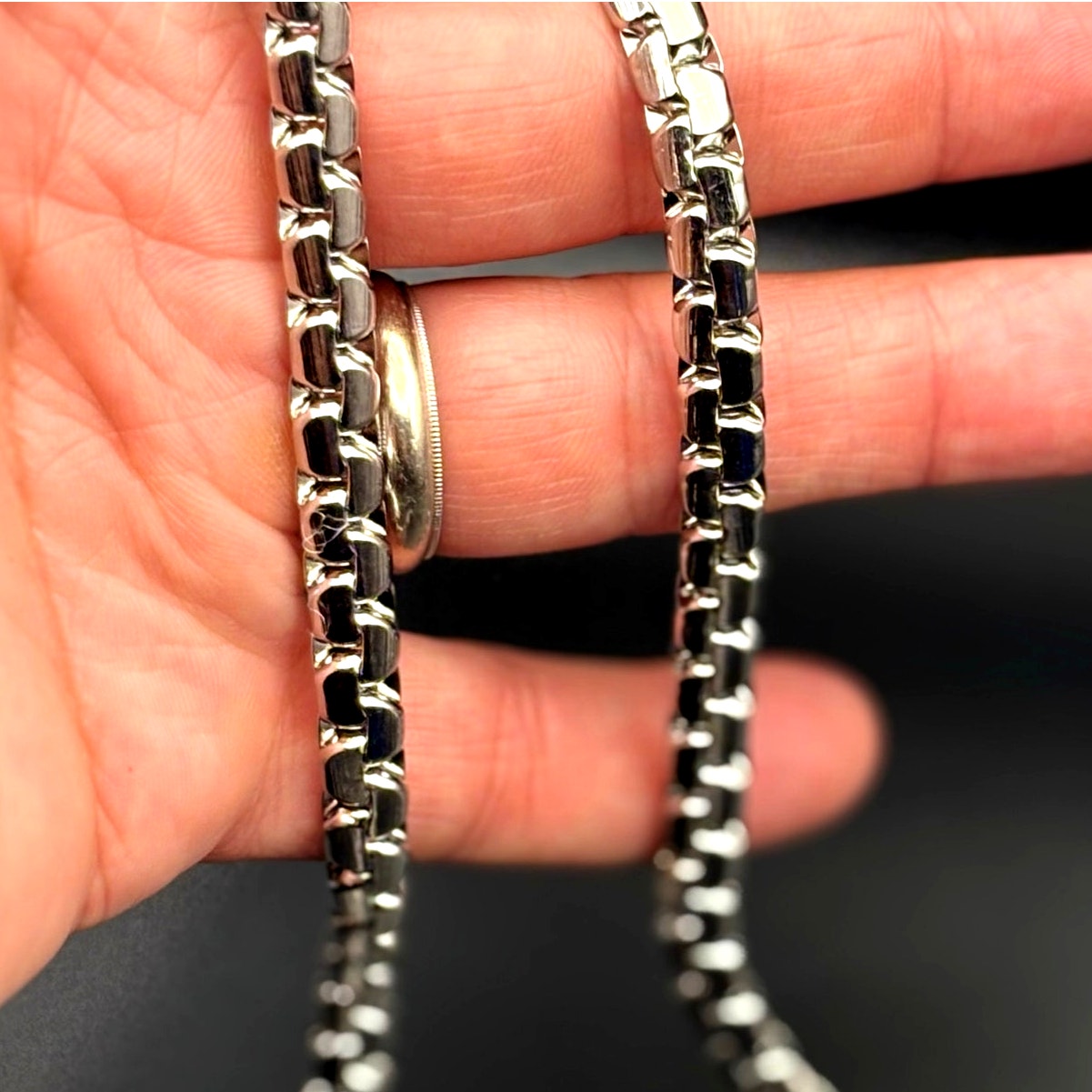 SteelTime Men's Stainless Steel Silver Plated  Fluted Link Necklace 24 Inch NWT