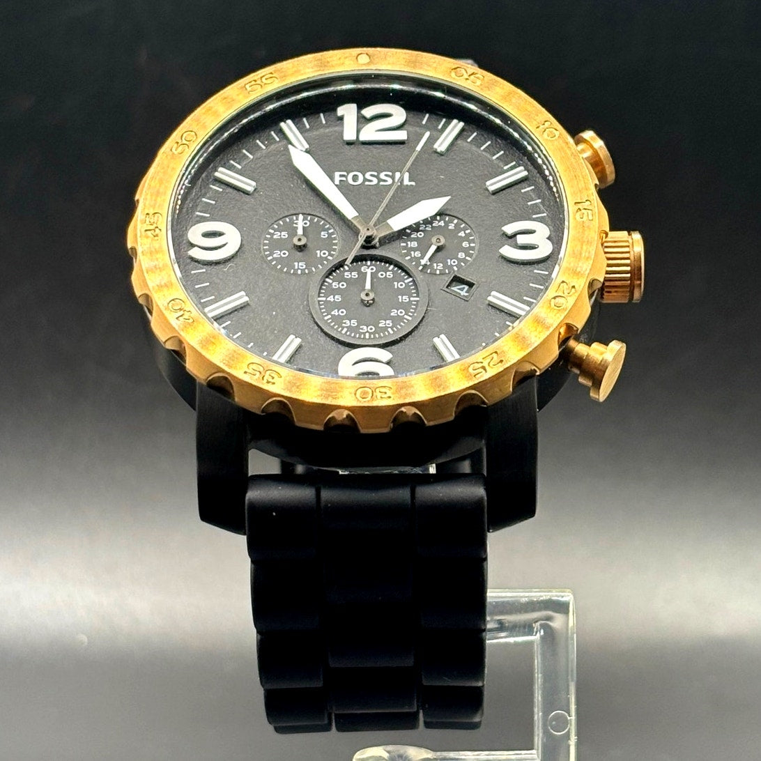 Fossil Nate JR1369 Chronograph 50mm Rose Gold Black Silicone Men’s Watch