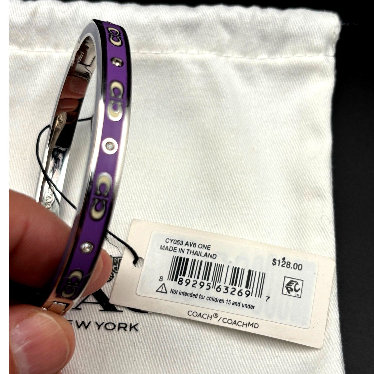 Coach CY053 Kissing Signature Enamel Hinged Bangle Purple and Blue Color NIBWT