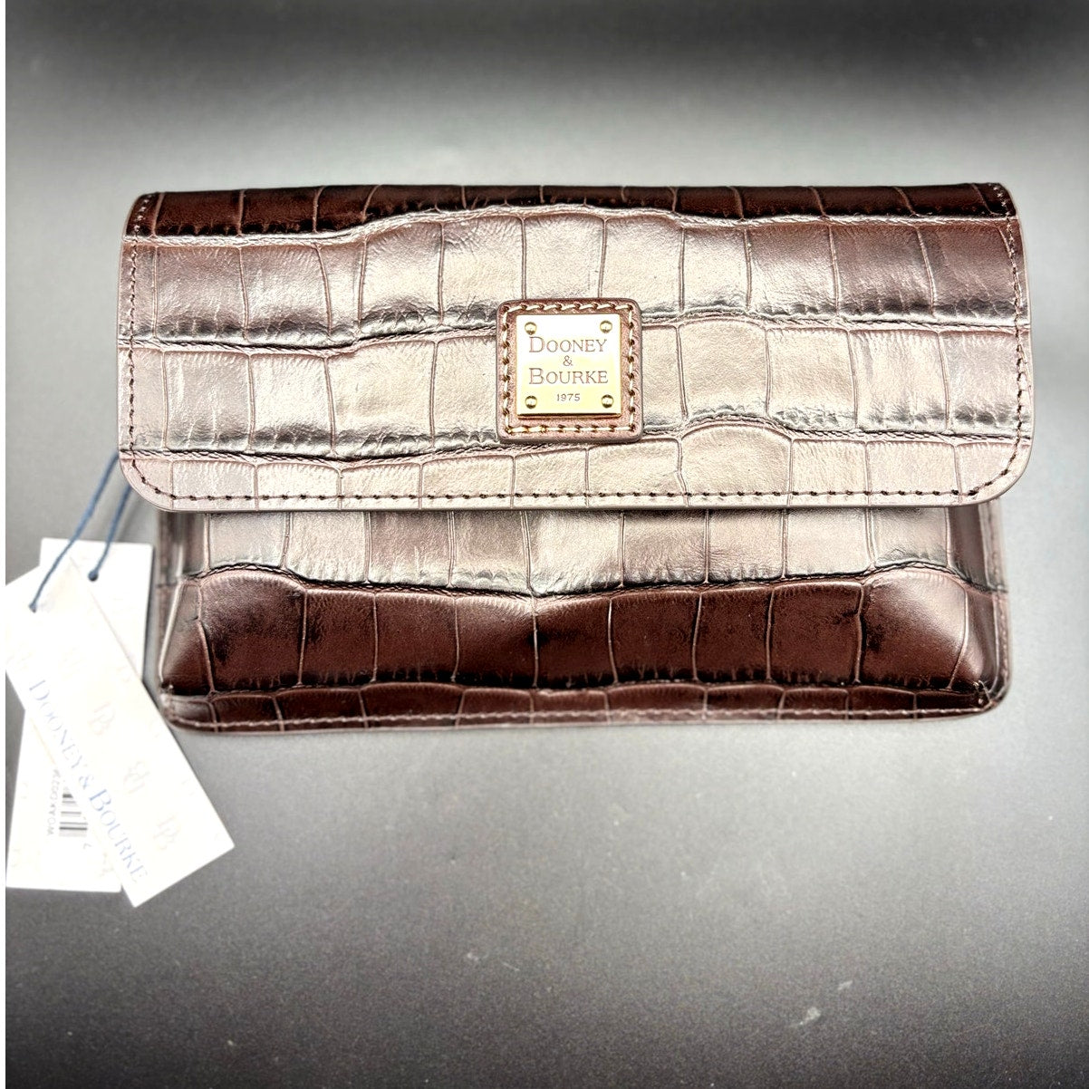 Dooney & Bourke Oakdale Milly Wristlet Espresso Embossed Calfskin Leather NWT