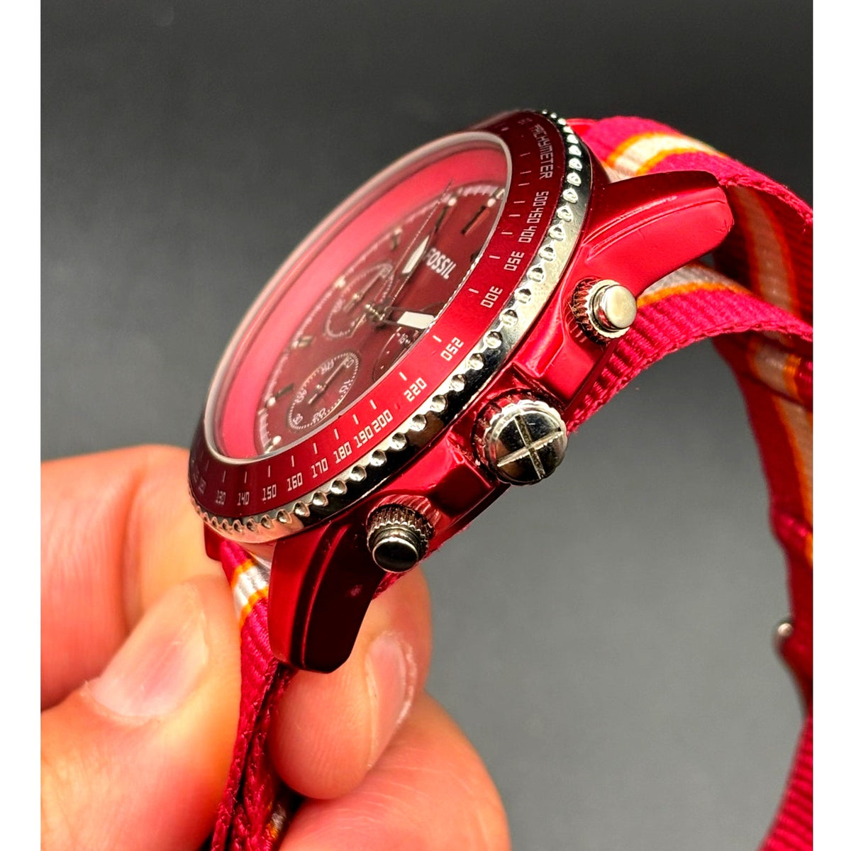 Fossil Stella CH2768 Red Chronograph 42mm Quartz NATO-Style Strap Women’s Watch