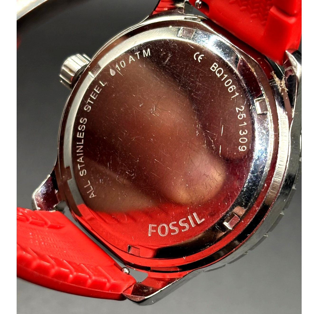 Fossil Kipton BQ1061 Black Dial Red Silicone Strap Multifunction Watch 42mm