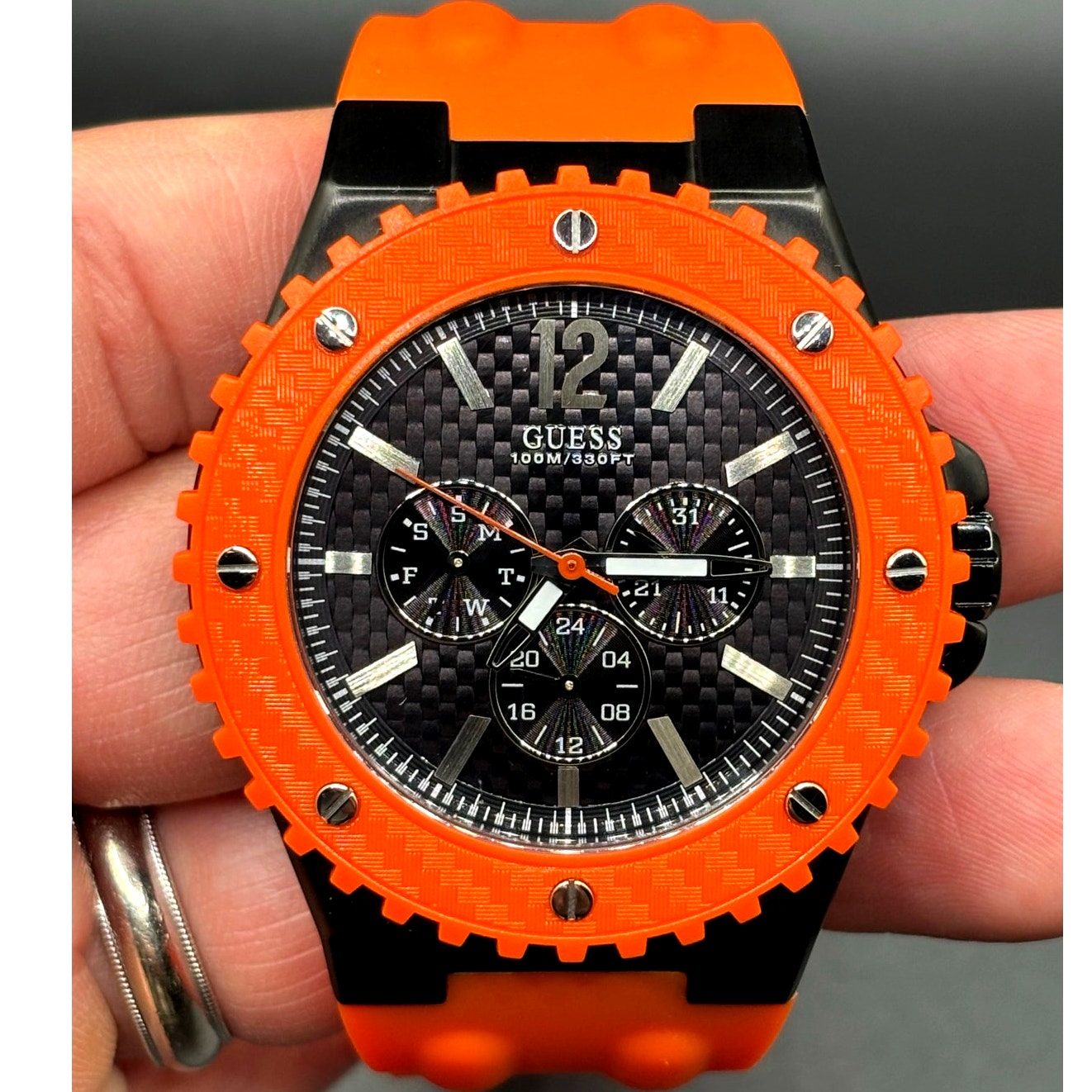 Guess Overdrive W11619G4 Orange 45mm Multifunction Men’s Watch 100M