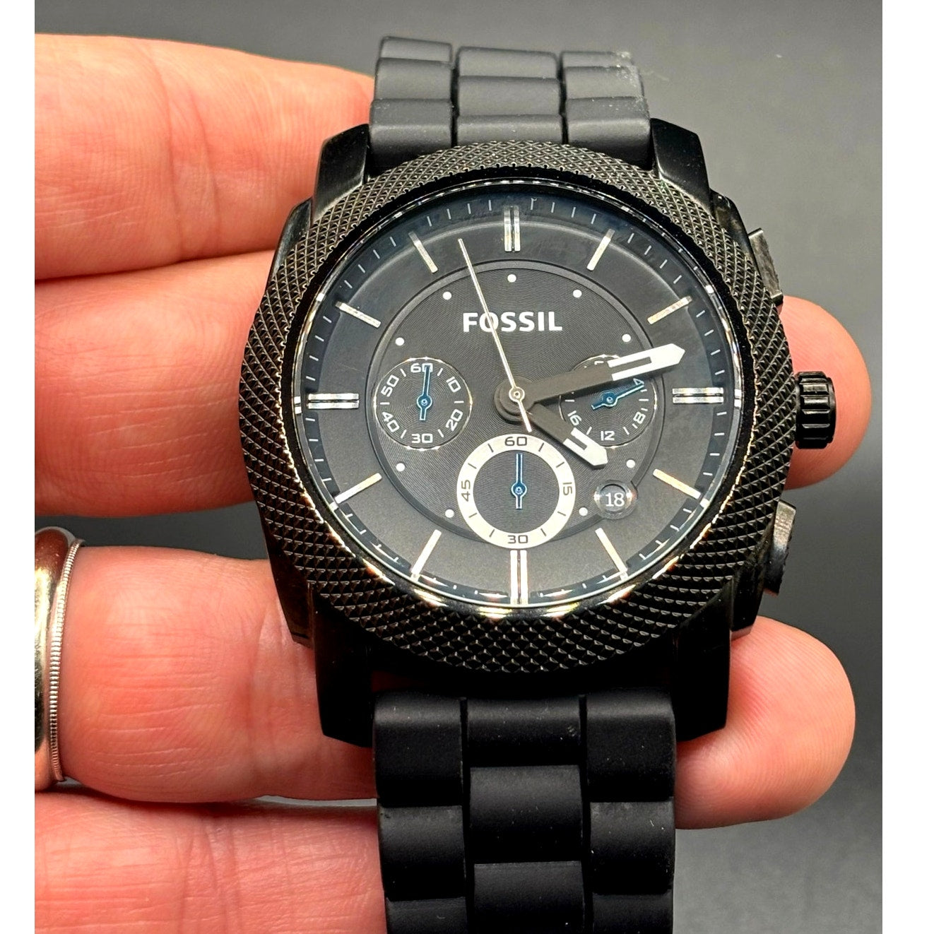 Fossil FS4487 Machine Chronograph Men’s Gunmetal Black Silicone Strap Watch