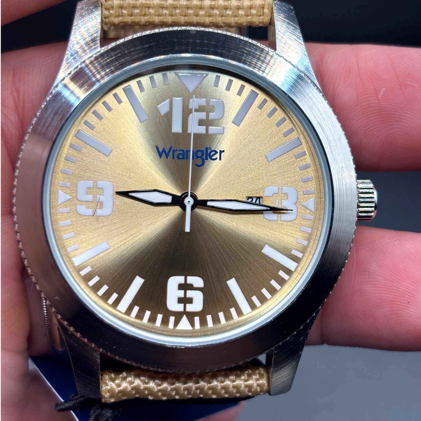 Wrangler WRW1804 5B1 Men's Quartz Watch Tan Dial Canvas Strap NIBWT