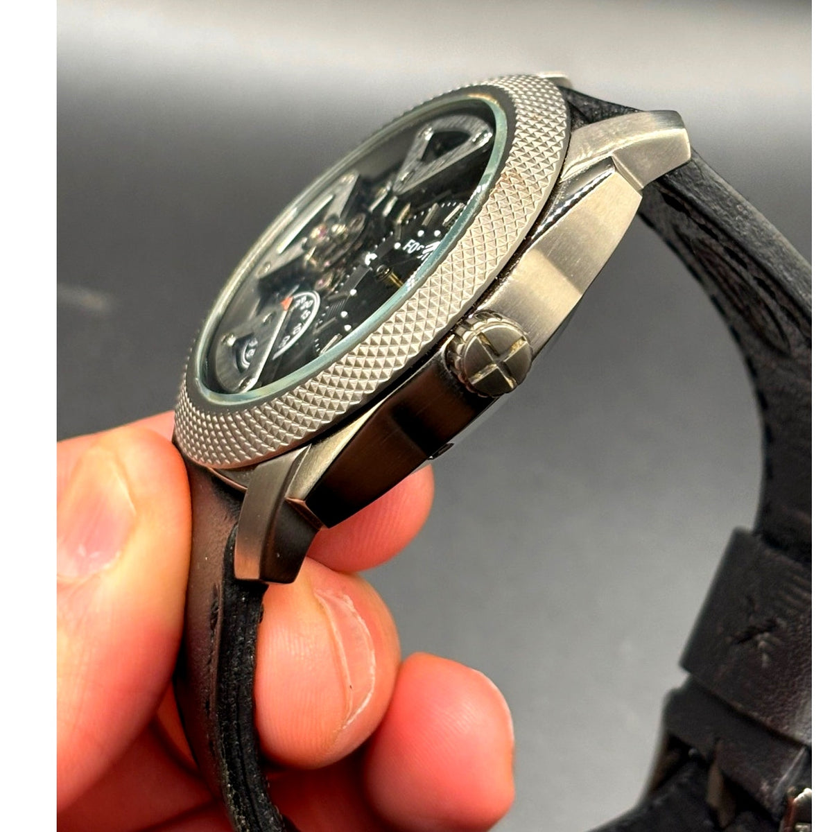 Fossil ME1129 Machine Twist Hybrid Smoke Gray Black Leather Men's Watch 45mm
