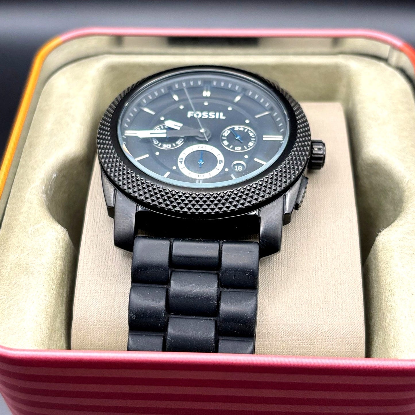 Fossil FS4487 Machine Chronograph Men’s Gunmetal Black Silicone Strap Watch