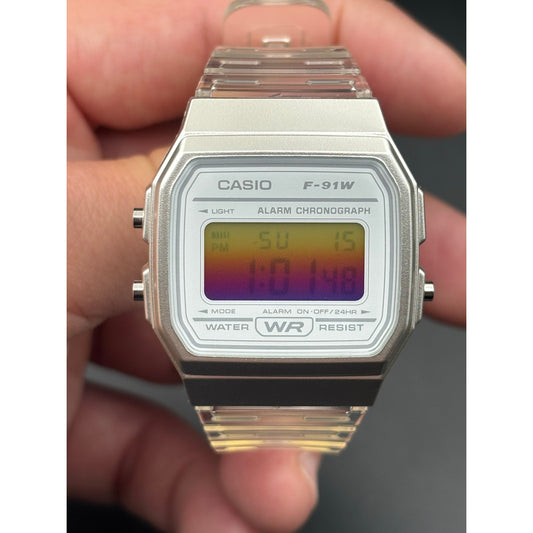 Custom F91W Sunset Filter Clear Strap Retro Digital Mod Watch