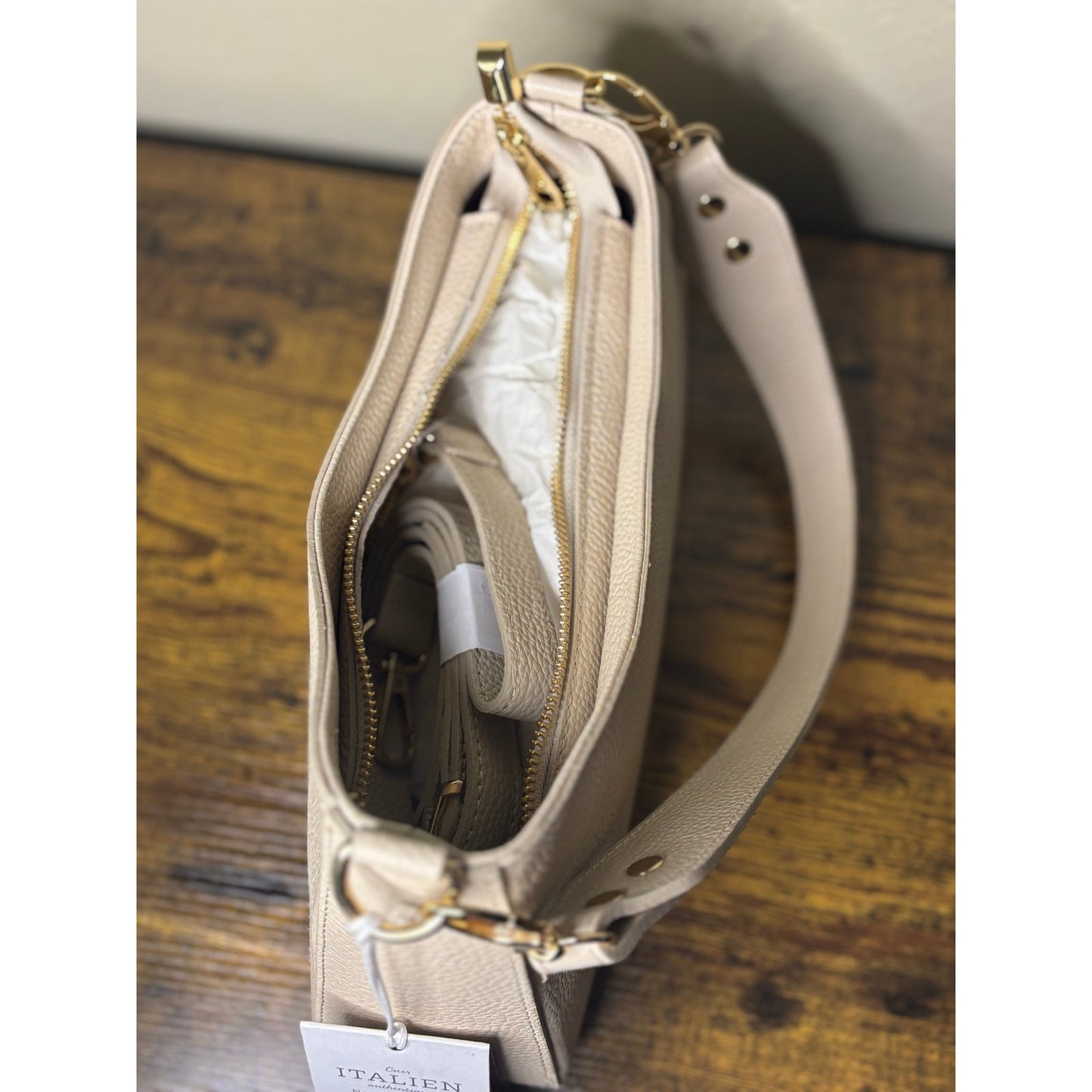Anna Paola LIA Handbag – Latte Italian Leather, Top Handle + Crossbody, NWT