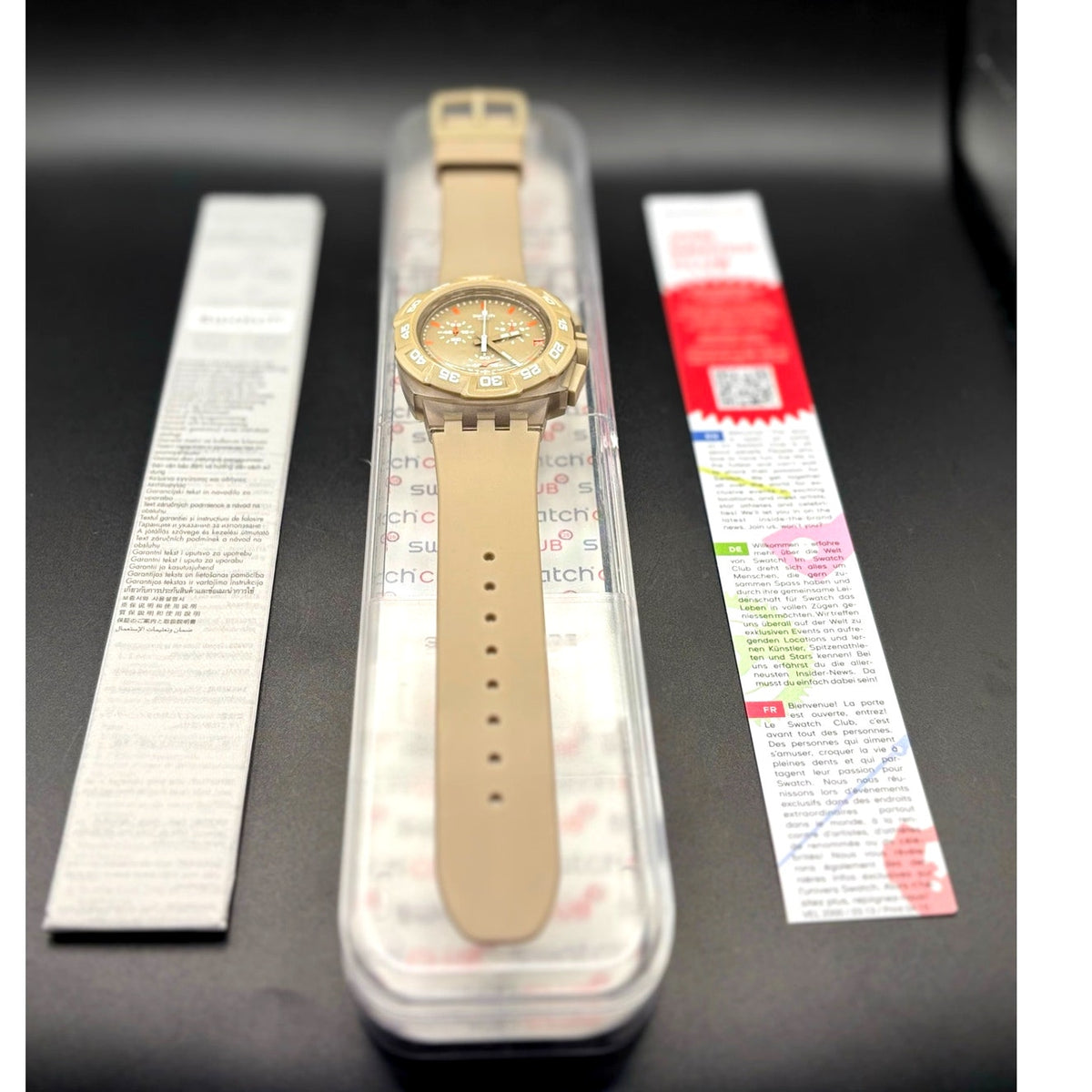Swatch Beige Hero SUIT400 Chronograph Swiss Quartz Men’s Watch 44mm