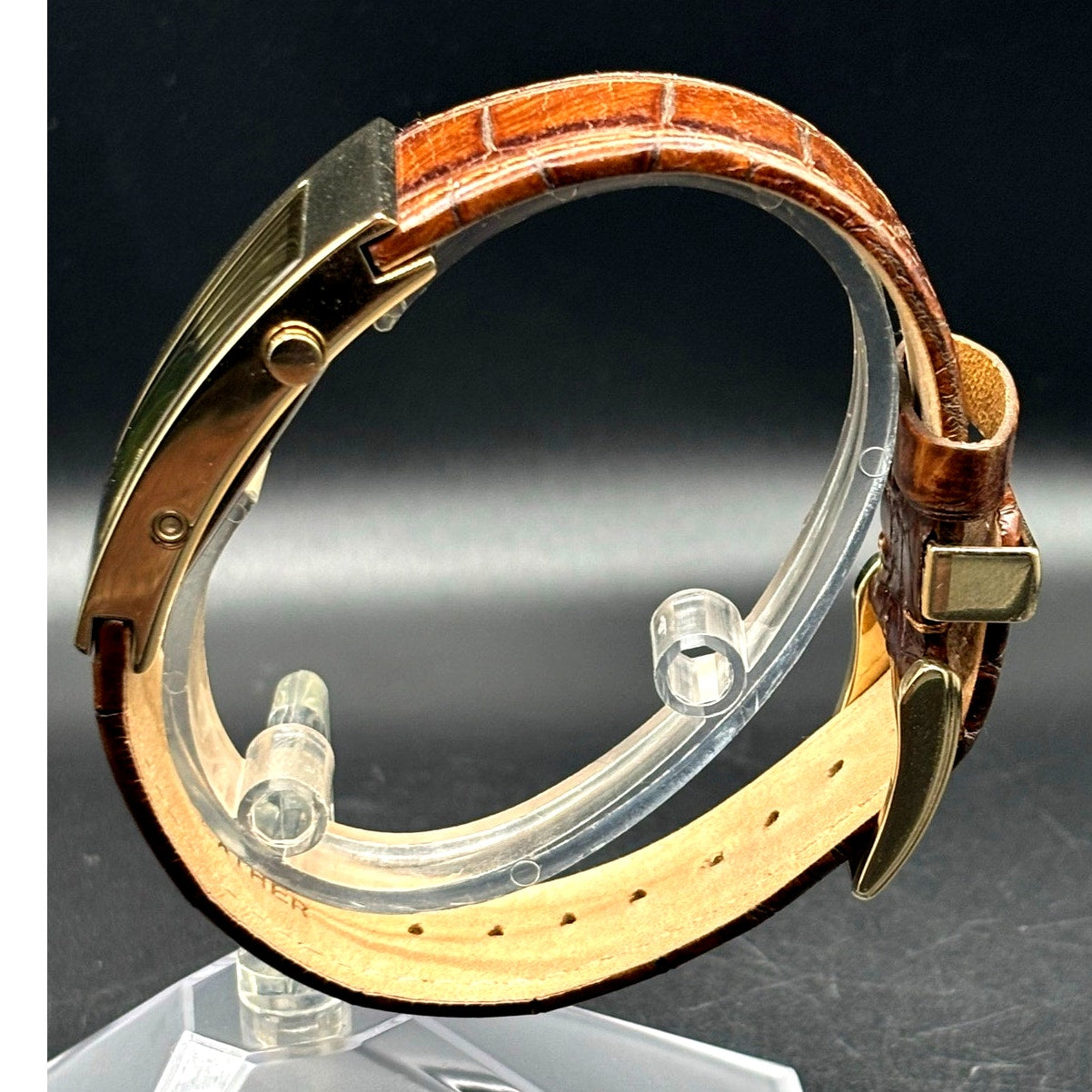 Kenneth Cole Reaction KC1398 Digital Gold Tone Brown Embossed Leather Watch Y2K