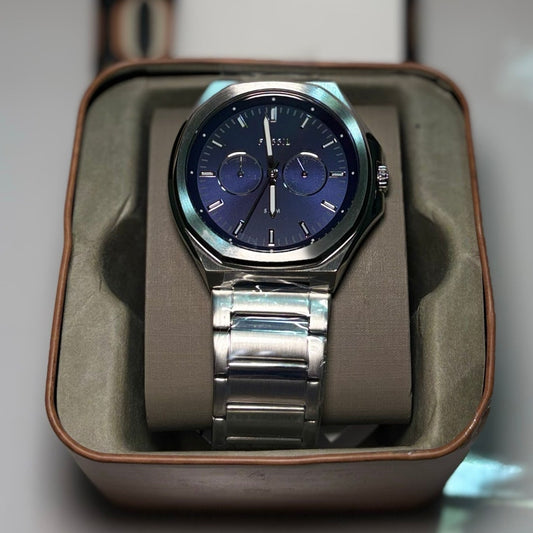 Fossil Evanston BQ2610 Mens Multifunction Quartz Watch 45mm Stainless Steel Bracelet Blue Sunray Dial 5ATM Water Resistant