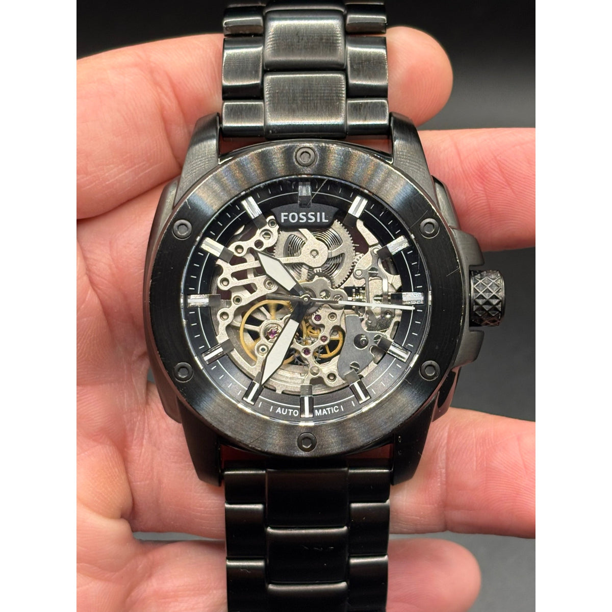 Fossil ME3080 Modern Machine Automatic Skeleton Black Steel Men’s Watch 50mm
